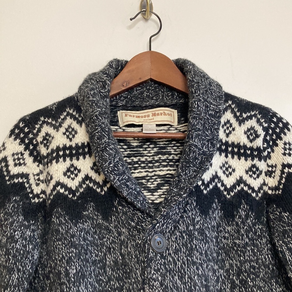 Farmers Market Iceland Knitted Fair Isle Wool Sweater / Icelandic Cardigan - Picture 3 of 11